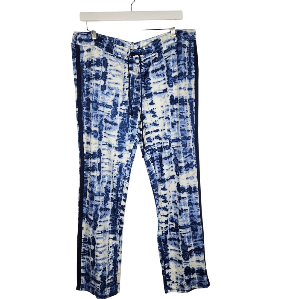 Lucky Brand Tie Dye Lounge Pants Women XL Blue Side Stripe Boho Soft Jogger
